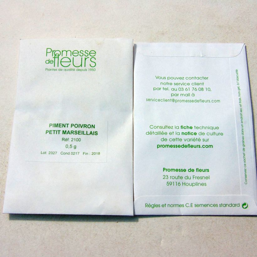 Example of Sweet Pepper Petit Marseillais per 0,5 g seed pack specimen as delivered