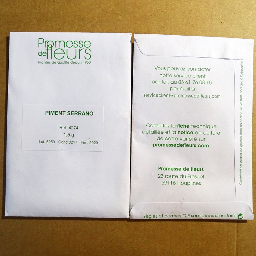 Example of Chilli Pepper Serrano per pack of 150 seeds (1,5g) specimen as delivered