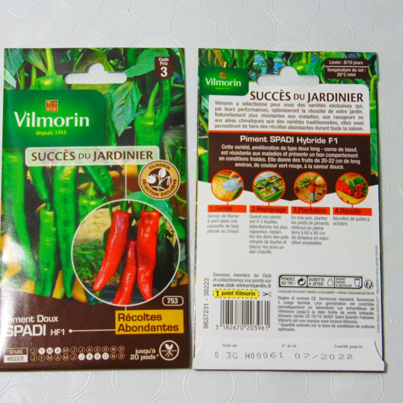 Example of Sweet Pepper Spadi F1 - Vilmorin Seeds per pack of 36 seeds (0.3g) specimen as delivered