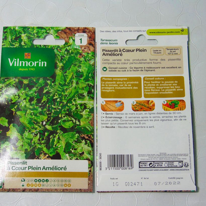 Example of Taraxacum officinale Cœur Plein amélioré per 1 g seed pack specimen as delivered