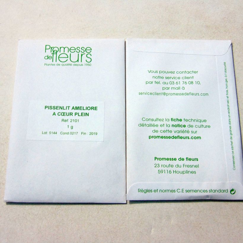 Example of Taraxacum officinale amélioré à Coeur Plein per pack of 1200 seeds (1g) specimen as delivered