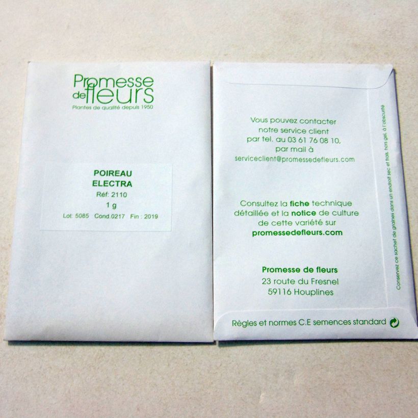 Example of Electra Leek - Allium porrum per pack of 250 seeds (1g) specimen as delivered