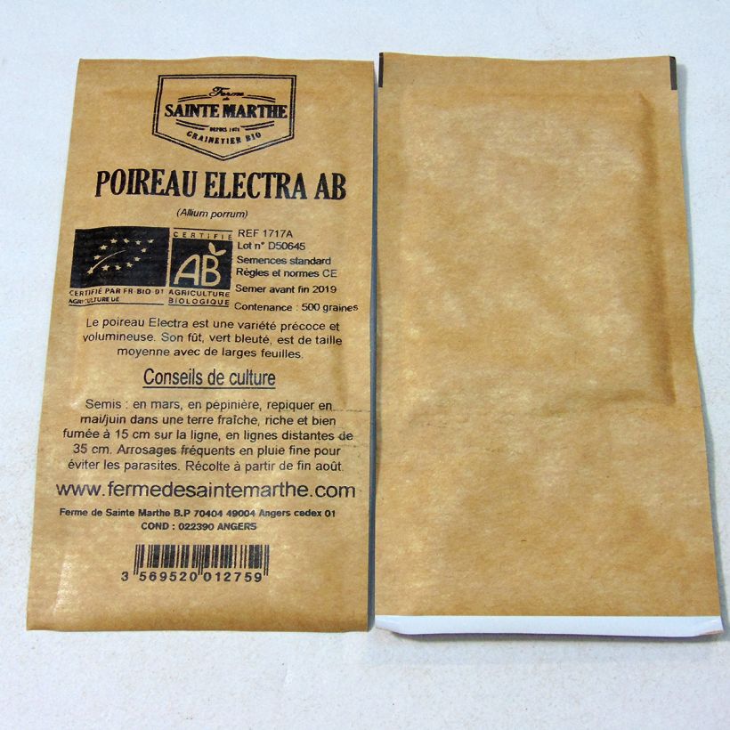 Example of Electra Bio Leek - Ferme de Sainte Marthe seeds per pack of 500 seeds (1g) specimen as delivered