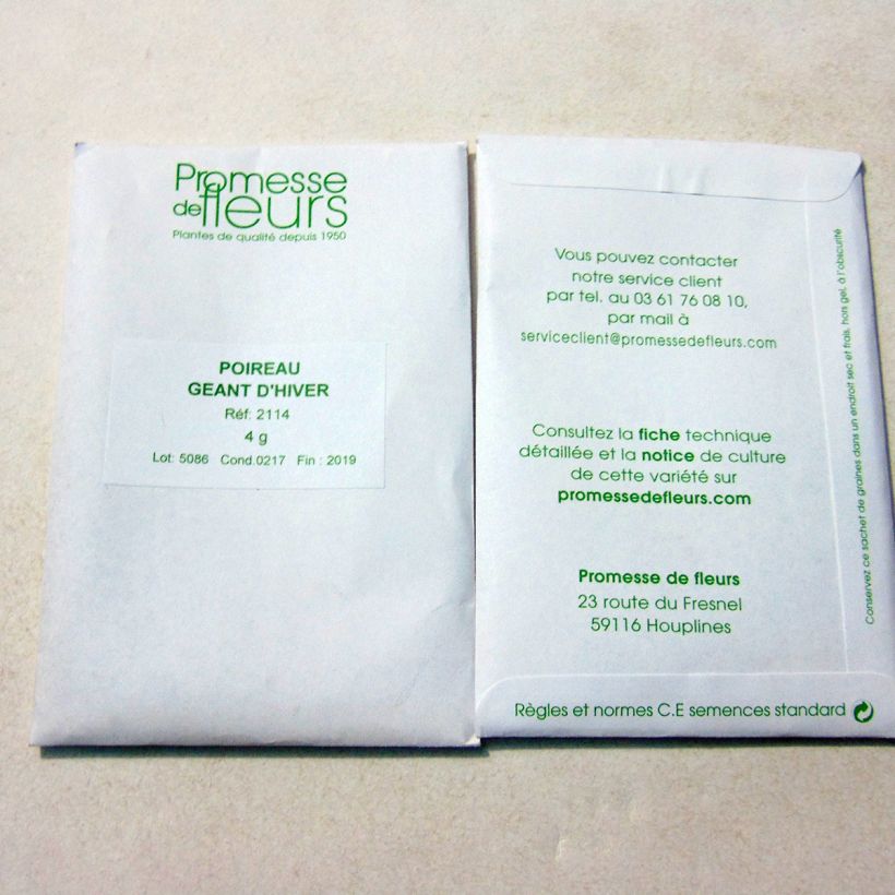 Example of Leek Yates Empire 2 per pack of 1000 seeds (4g) specimen as delivered