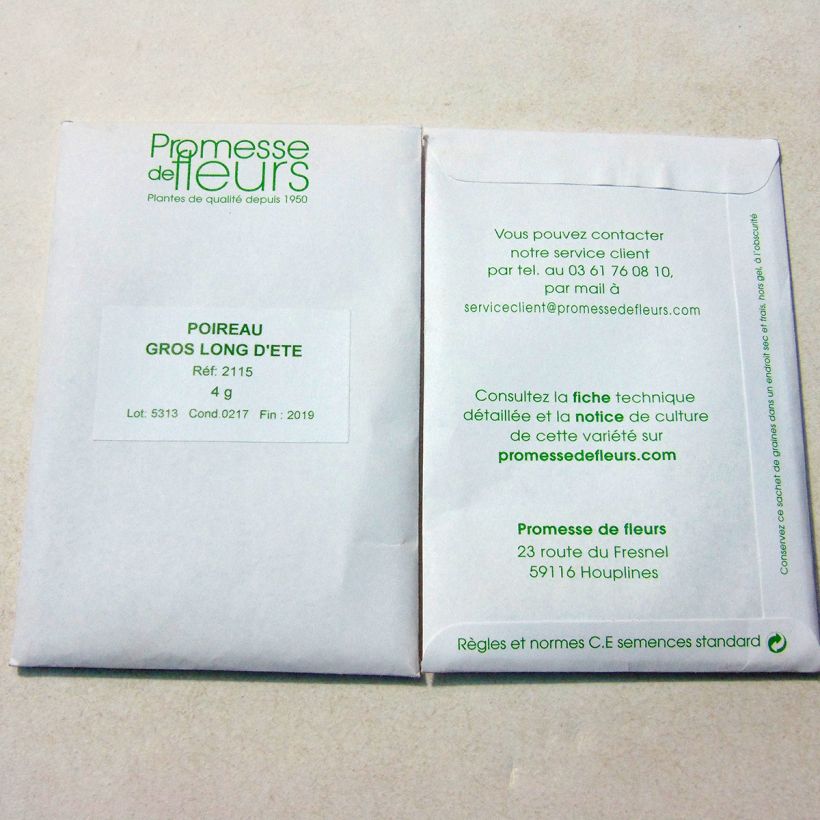 Example of Leek Gros Long dEté - Gros Long du Midi per pack of 1000 seeds (4g) specimen as delivered