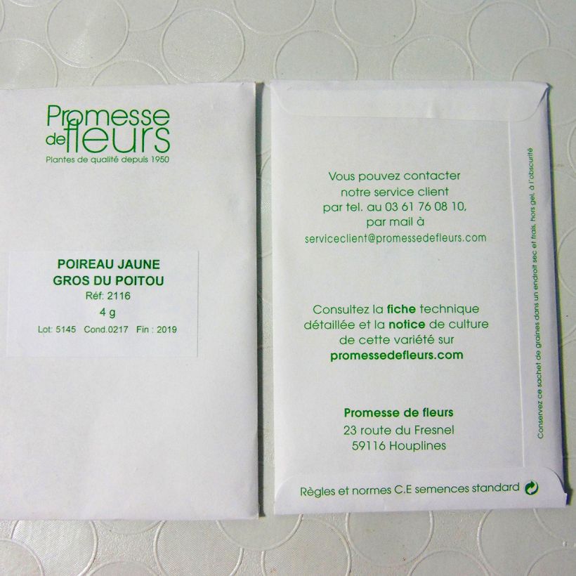 Example of Leek Jaune Gros du Poitou per pack of 1000 seeds (4g) specimen as delivered