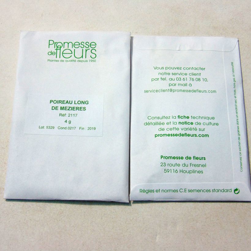 Example of Long Leek of Mezières - Allium porrum per pack of 1000 seeds (4g) specimen as delivered