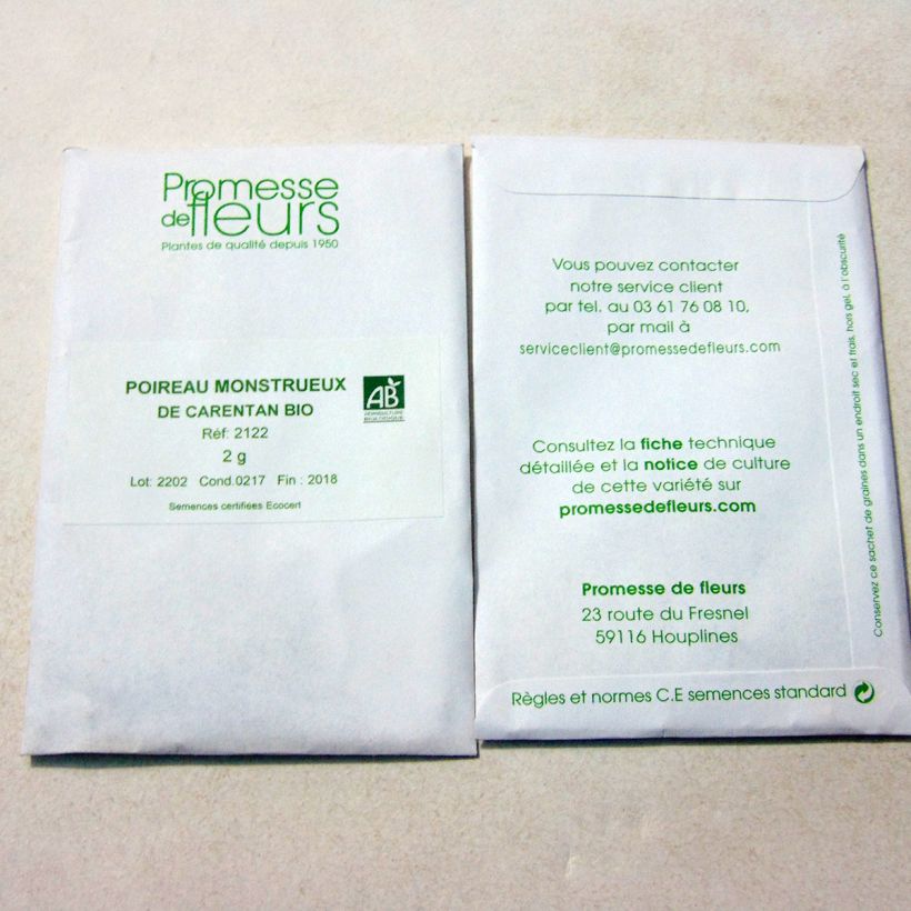Example of Leek Carentan per pack of 1000 seeds (4g) specimen as delivered