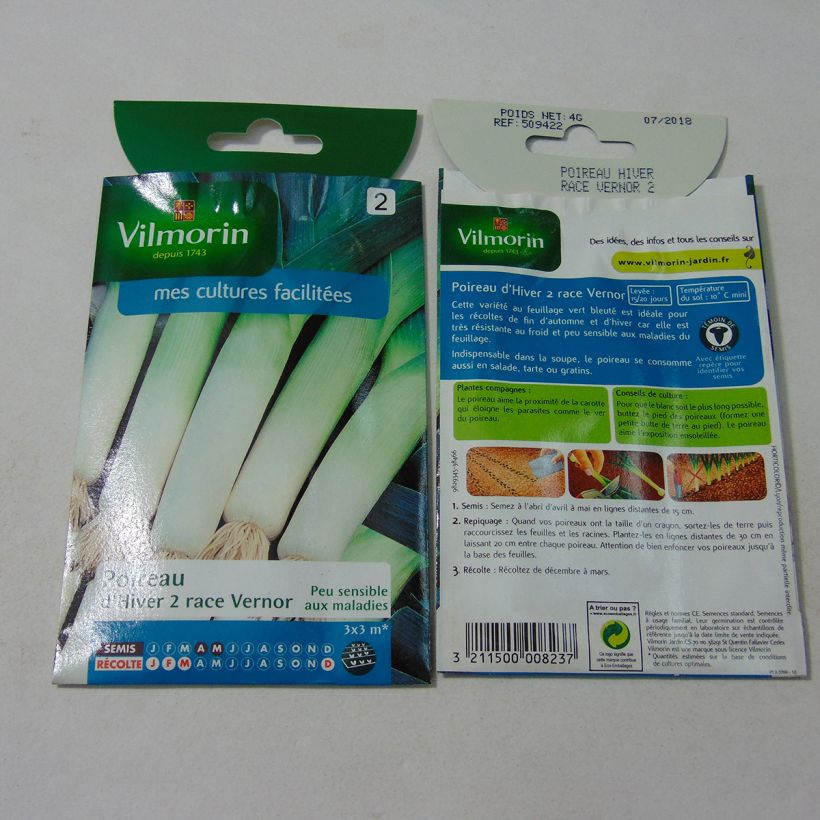 Example of Leek Vernor - Vilmorin Seeds per pack of 1000 seeds (4g) specimen as delivered