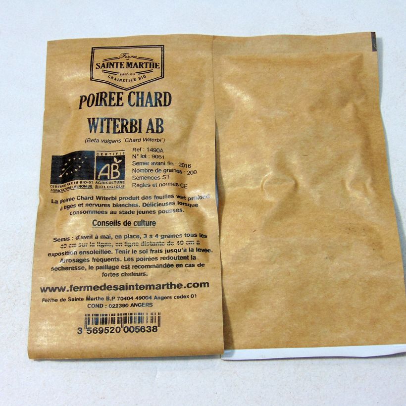 Example of Organic Chard Witerbi seeds - Ferme de Sainte Marthe seeds - Beta vulgaris per pack of 200 seeds (3g) specimen as delivered