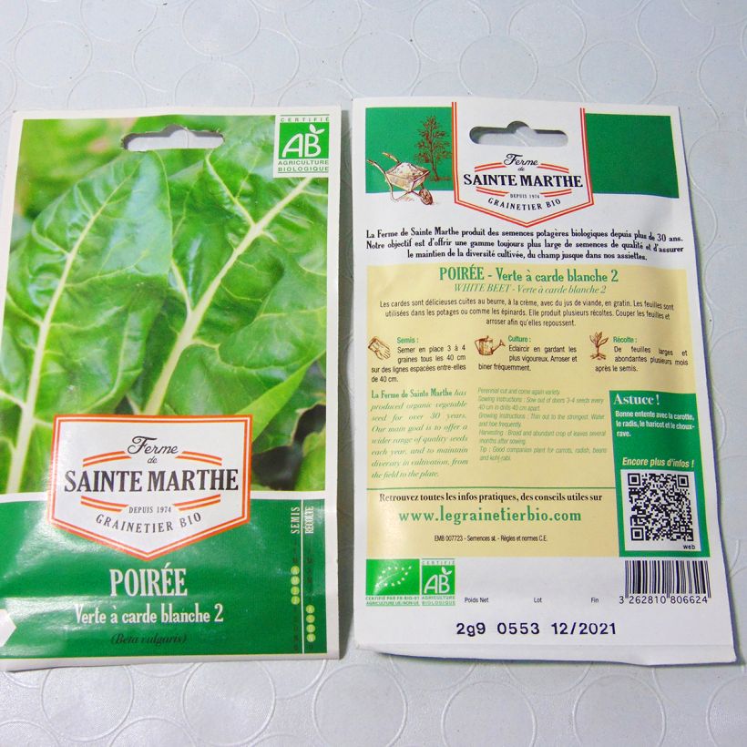 Example of Swiss Chard Verte à Carde Blanche 2 - Ferme de Sainte Marthe Seeds per pack of 150 seeds (2.9g) specimen as delivered