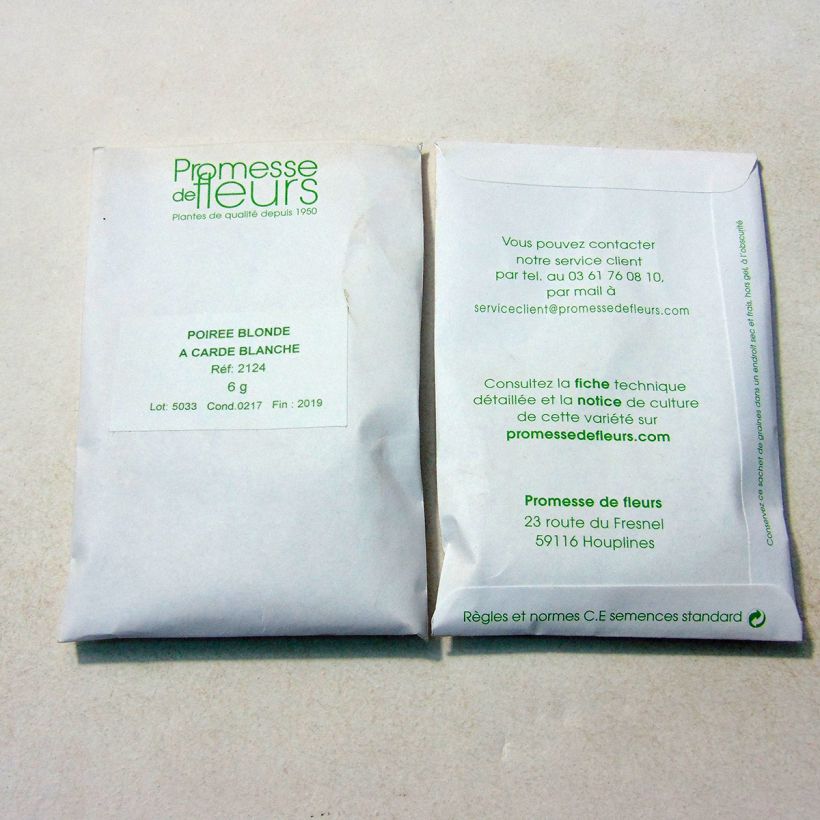 Example of Chard with White Rib - Beta vulgaris per pack of 250 seeds (6g) specimen as delivered