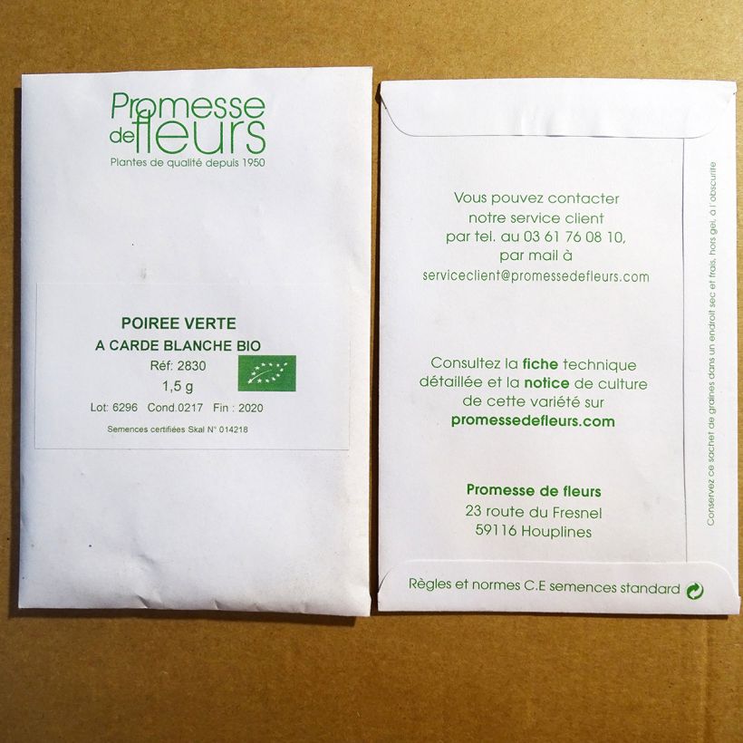 Example of Swiss Chard Verte à Carde Blanche 3 per pack of 120 seeds (3g) specimen as delivered