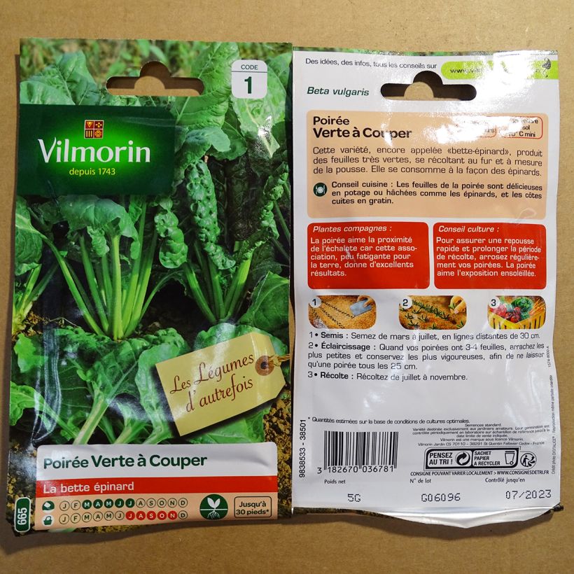 Example of Perpetual Spinach Chard - Vilmorin Seeds per pack of 200 seeds (5g) specimen as delivered