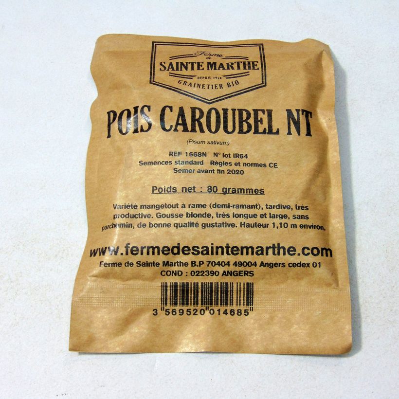 Example of Mangetout Pea Caroubel - Ferme de Sainte Marthe untreated seeds per pack of 240 seeds (80g) specimen as delivered