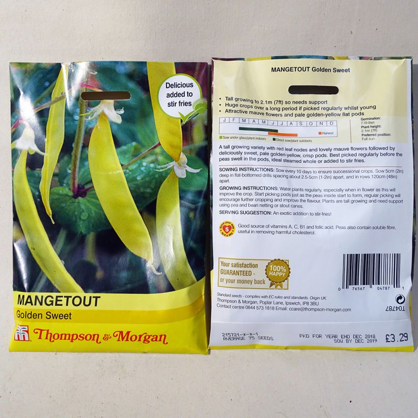 Example of Golden Sweet Climbing Mangetout Peas specimen as delivered
