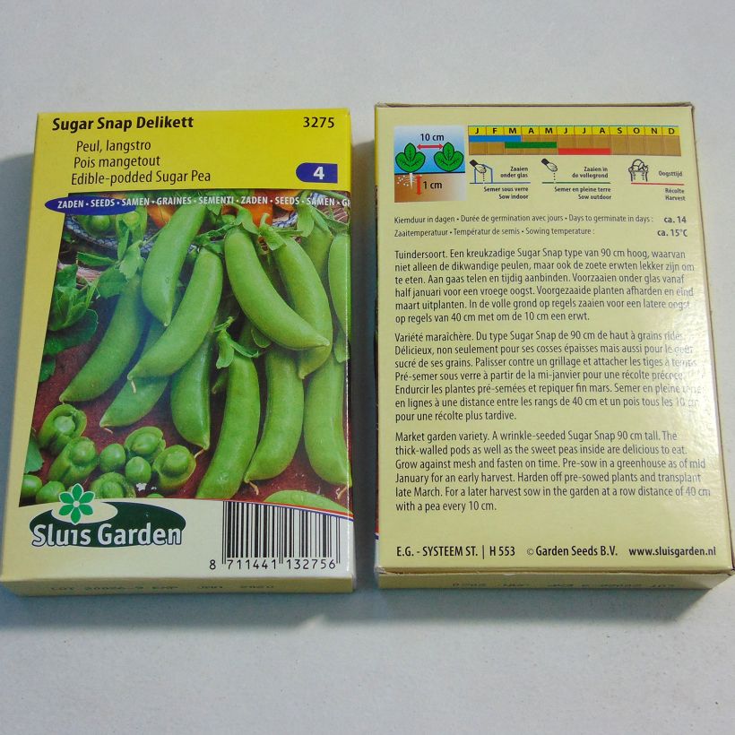 Example of Sugar Snap Pea Delikett per pack of 225 seeds (75g) specimen as delivered
