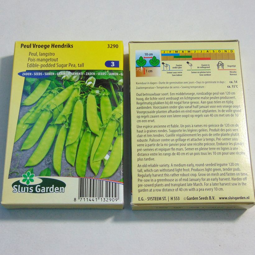 Example of Mangetout Pea Vroege Hendriks per pack of 300 seeds (100g) specimen as delivered