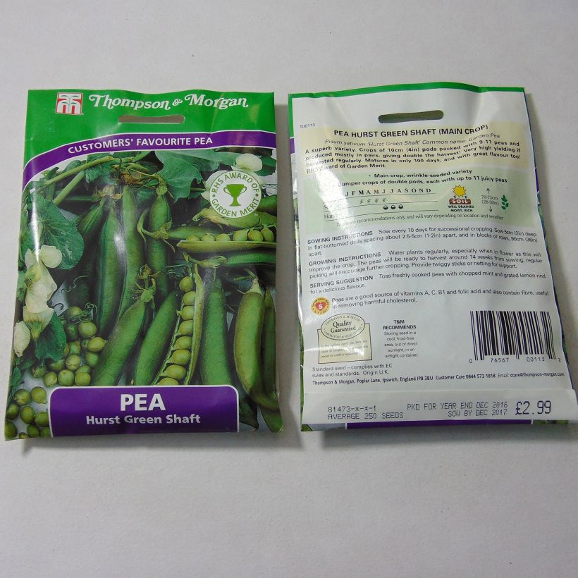 Example of Hurst Green Shaft' semi-climbing peas per pack of 250 seeds specimen as delivered