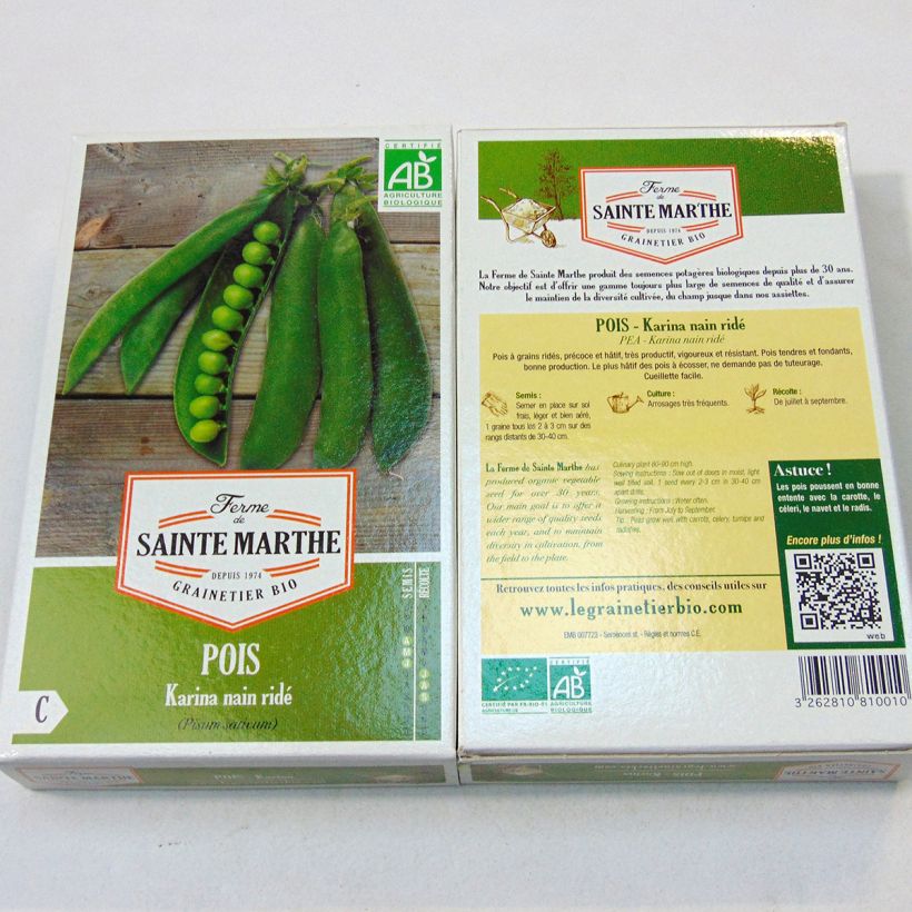 Example of Dwarf Pea Karina - Ferme de Sainte Marthe Seeds per pack of 240 seeds (80g) specimen as delivered