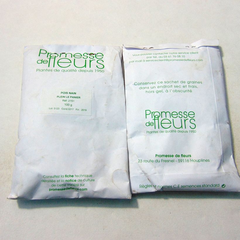 Example of Pisum sativum Plein le panier per pack of 250-350 seeds (100g) specimen as delivered