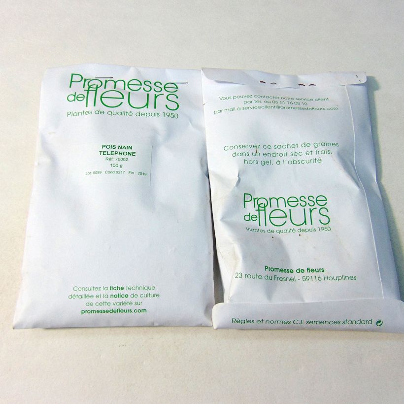 Example of Dwarf Pea Telephone per pack of 250-350 seeds (100g) specimen as delivered