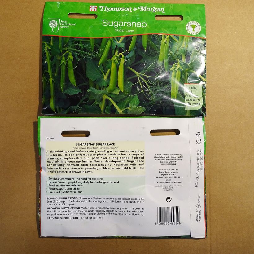 Example of Dwarf Sugar Lace Mangetout Pea per pack of 150 seeds specimen as delivered