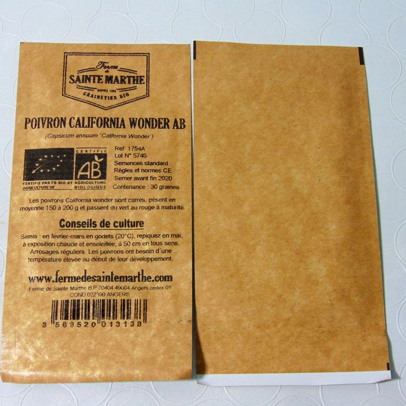 Example of Sweet Pepper California Wonder - Ferme de Sainte Marthe Seeds per pack of 30 seeds specimen as delivered