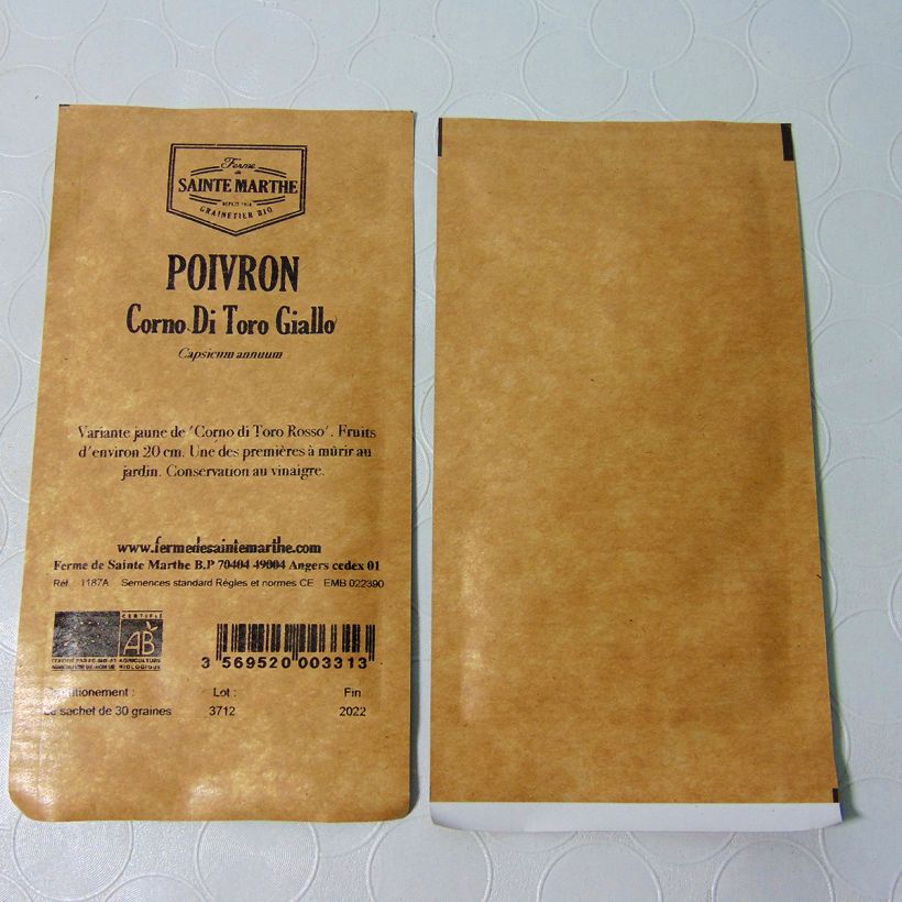 Example of Sweet Pepper Corno di Toro Giallo - Ferme de Sainte Marthe Seeds per pack of 30 seeds specimen as delivered