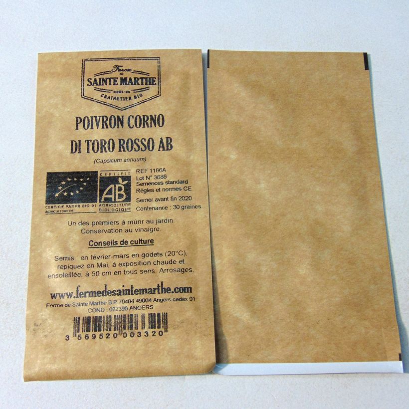 Example of Sweet Pepper Corno di Toro Rosso - Ferme de Sainte Marthe Seeds per pack of 30 seeds specimen as delivered