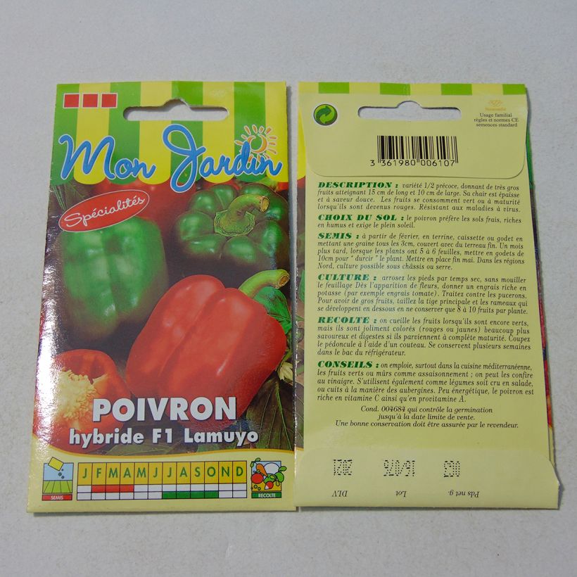 Example of Sweet Pepper Lamuyo F1 per pack of 35 seeds (0,3g) specimen as delivered