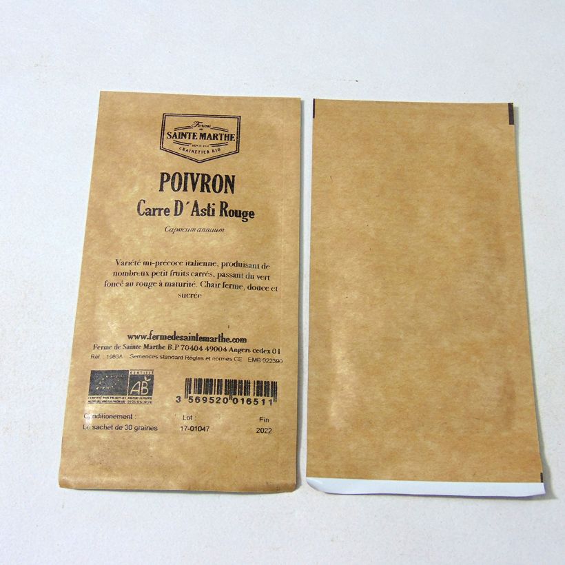 Example of Sweet Pepper Quadrato dAsti Rosso - Ferme de Sainte Marthe Seeds per pack of 30 seeds (Sachet de 30 grainesg) specimen as delivered