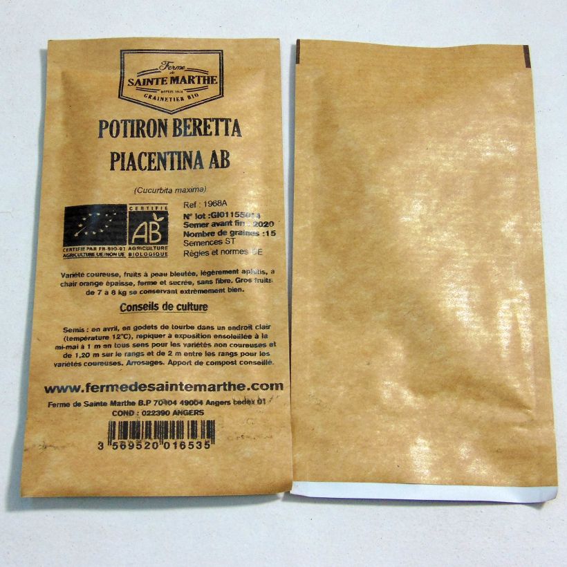 Example of Squash Beretta Piacentina - Ferme de Sainte Marthe Seeds per pack of 15 seeds specimen as delivered