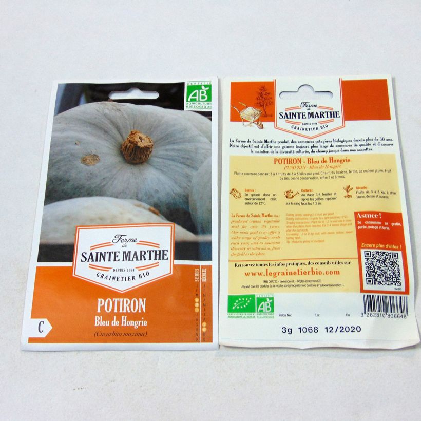 Example of Pumpkin Hungarian Blue - Ferme de Sainte Marthe Seeds per pack of 8 seeds (3g) specimen as delivered
