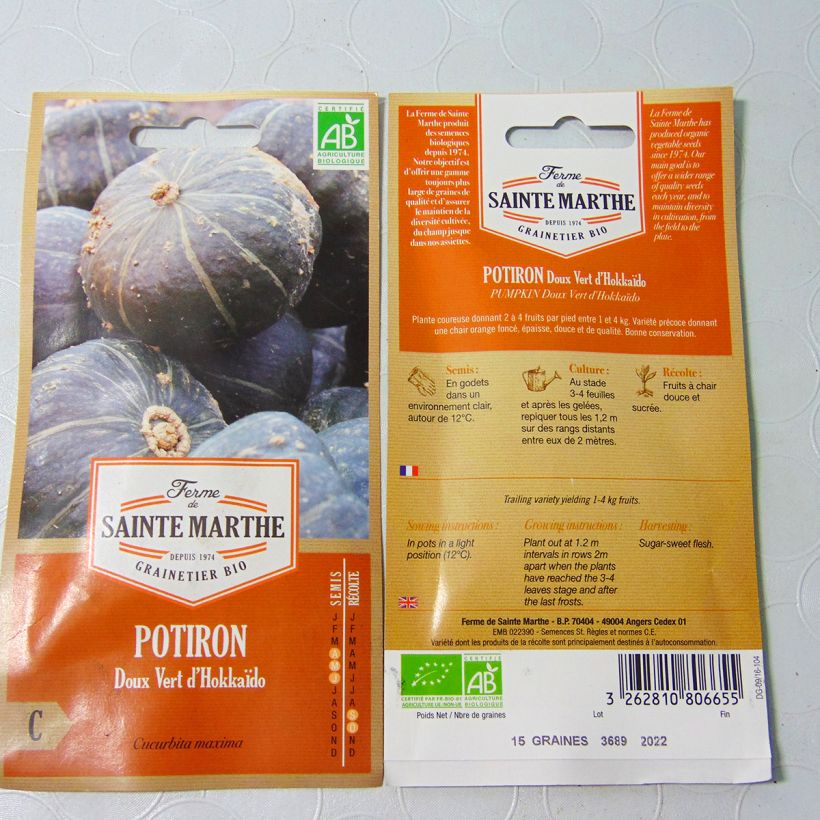 Example of Squash Green Hokkaido - Ferme de Sainte Marthe Seeds per pack of 8 seeds (2g) specimen as delivered