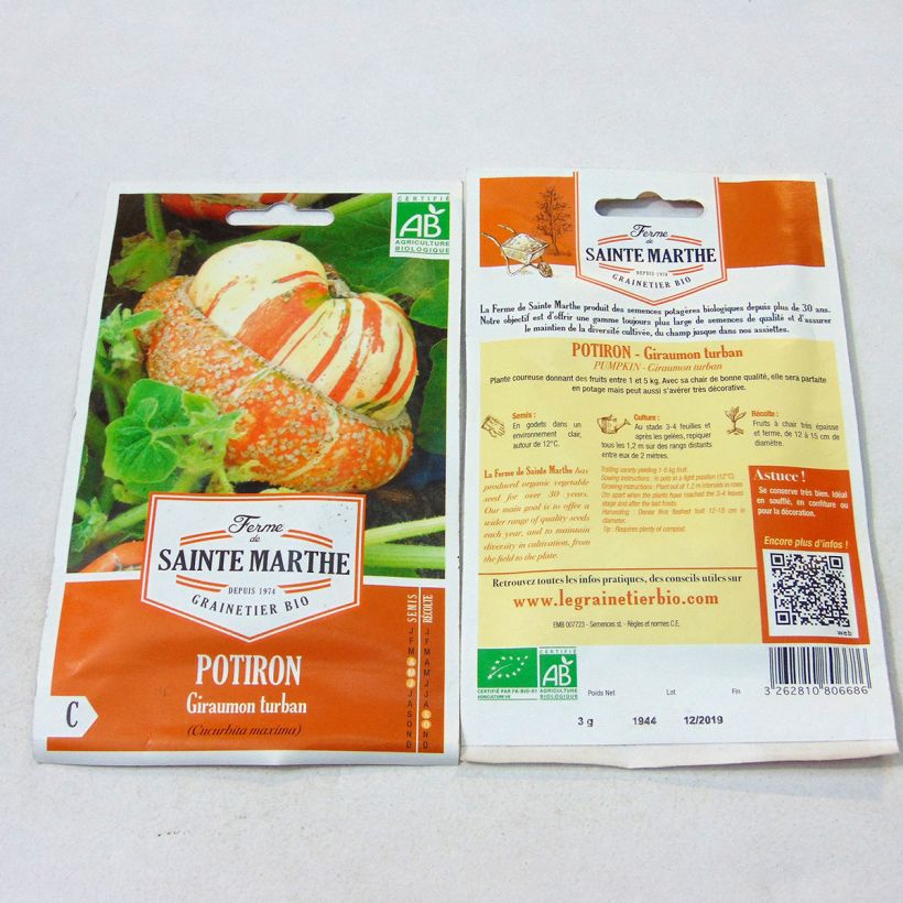 Example of Squash Turks Turban - Ferme de Sainte Marthe Seeds per pack of 10 seeds (3g) specimen as delivered