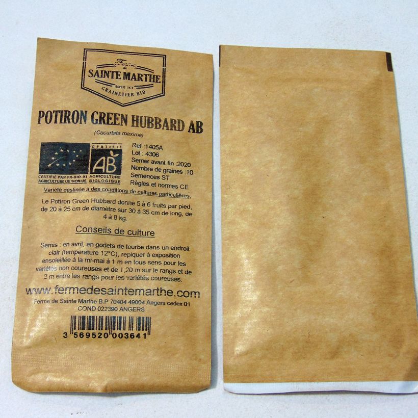 Example of Squash Green Hubbard - Ferme de Sainte Marthe Seeds per pack of 10 seeds (2g) specimen as delivered