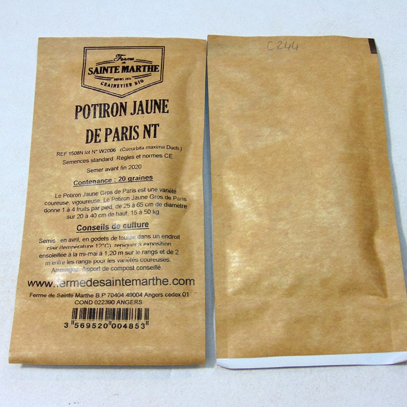 Example of Pumpkin Jaune Gros de Paris (untreated) - Ferme de Sainte Marthe seeds - Cucurbita maxima per pack of 20 seeds (6g) specimen as delivered