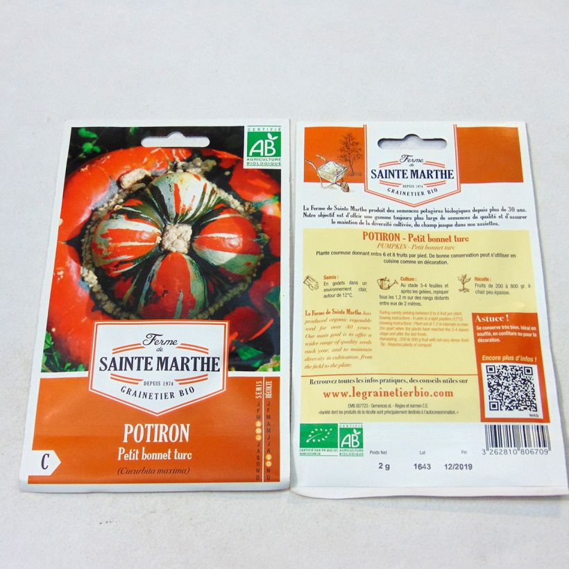 Example of Squash Petit Bonnet Turc - Ferme de Sainte Marthe Seeds per pack of 8 seeds (2g) specimen as delivered