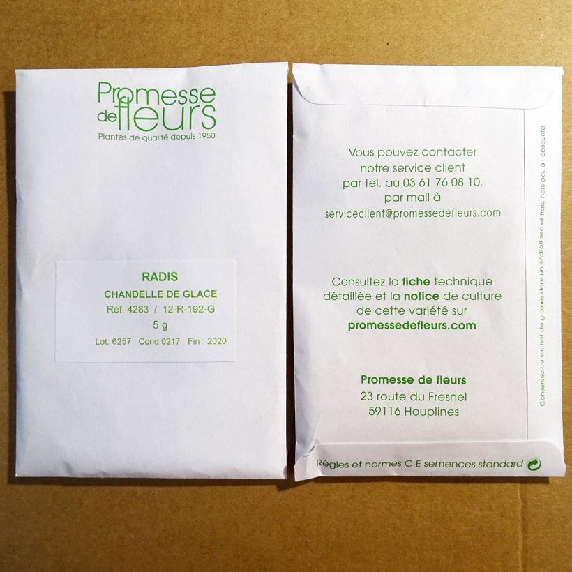 Example of Radish White Icicle seeds per pack of 450 seeds (5g) specimen as delivered