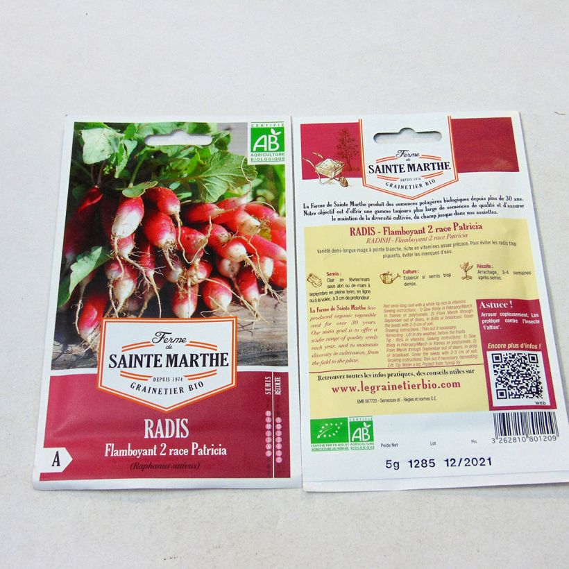 Example of Radish Patricia - Ferme de Sainte Marthe Seeds per pack of 700 seeds (5g) specimen as delivered