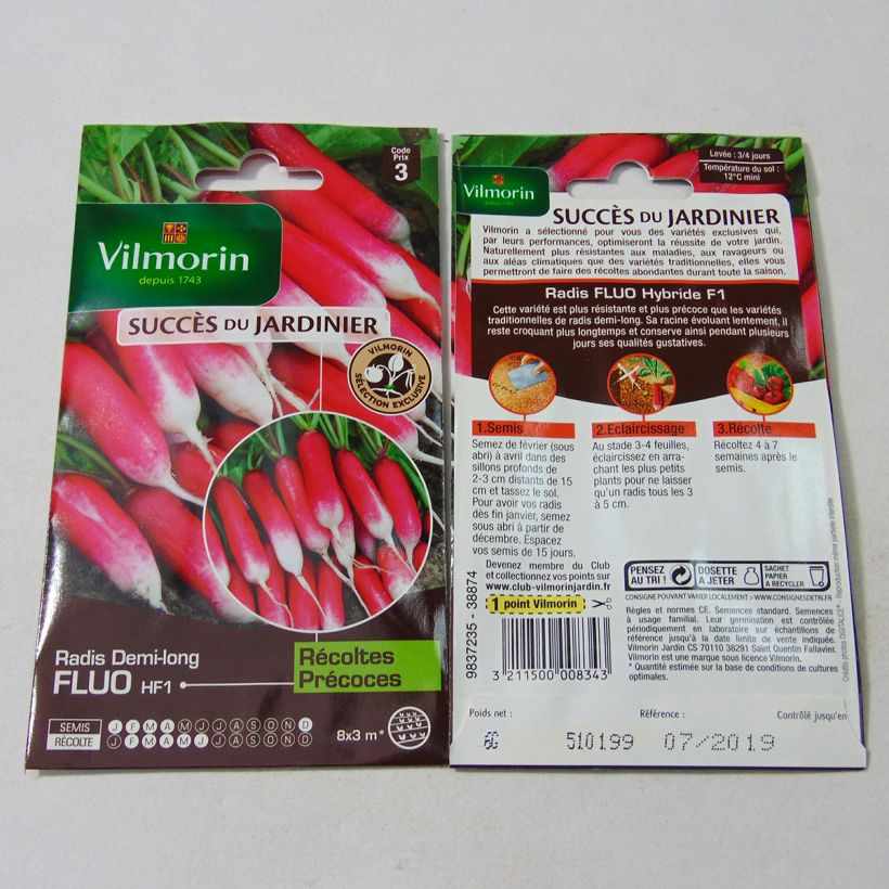 Example of Radish Fluo F1 - Vilmorin Seeds per pack of 480 seeds (6g) specimen as delivered