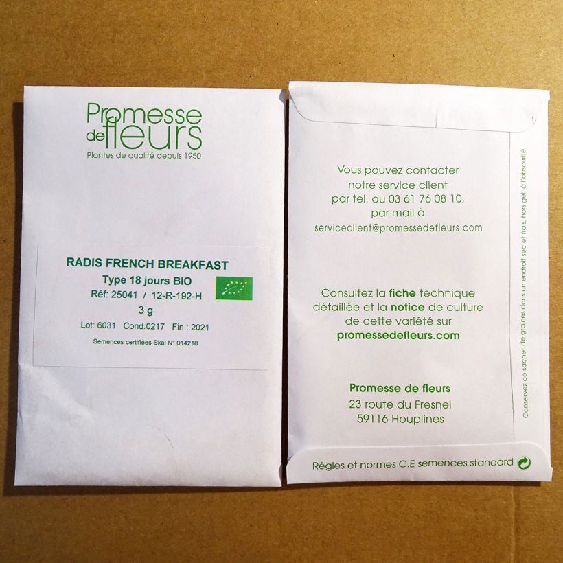 Example of French Breakfast Organic Radish per pack of 500 seeds (5g) specimen as delivered