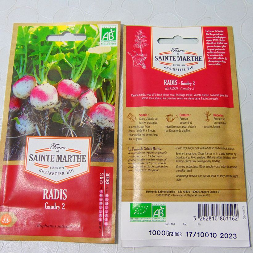 Example of Radish Gaudry 2 - Ferme de Sainte Marthe Seeds per pack of 500 seeds (6g) specimen as delivered
