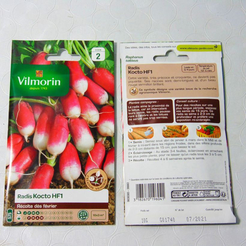 Example of Radish Kocto F1 - Vilmorin Seeds per pack of 1200 seeds (10g) specimen as delivered