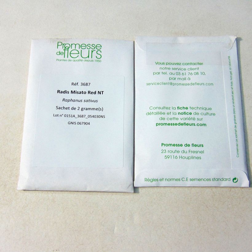 Example of Misato Red NT Radish per pack of 160 seeds (2g) specimen as delivered