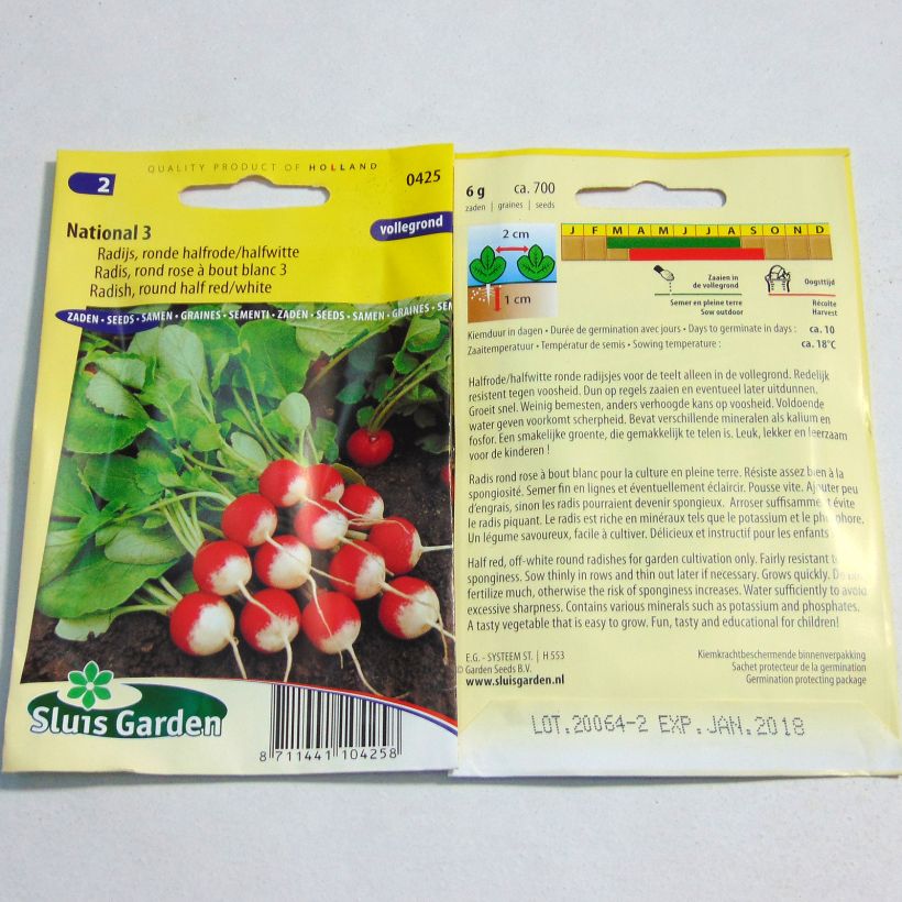 Example of Radish National 3 per pack of 700 seeds (6g) specimen as delivered