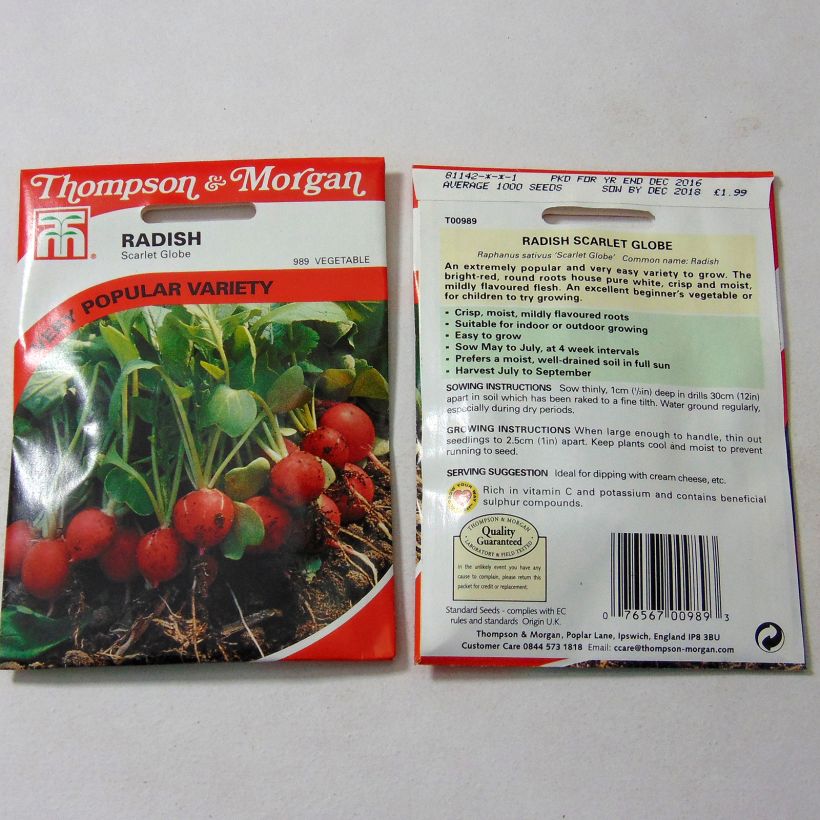 Example of Scarlet Globe Radish per pack of 1000 seeds specimen as delivered