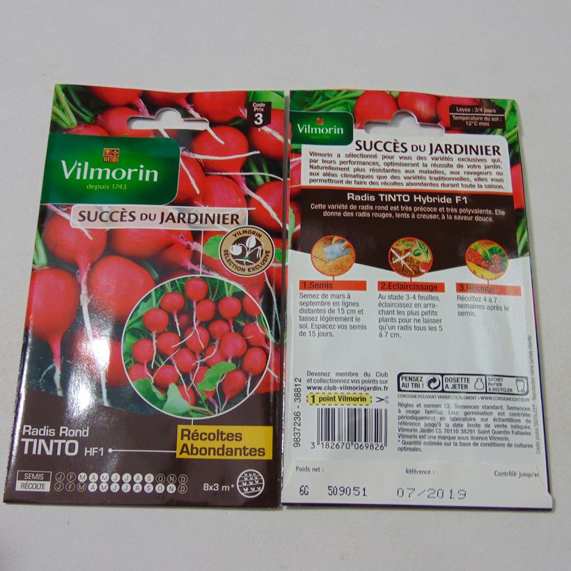 Example of Radish Tinto F1 - Vilmorin Seeds per pack of 480 seeds (6g) specimen as delivered