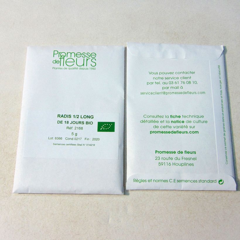Example of Radish De 18 Jours Organic per pack of 800 seeds (8g) specimen as delivered